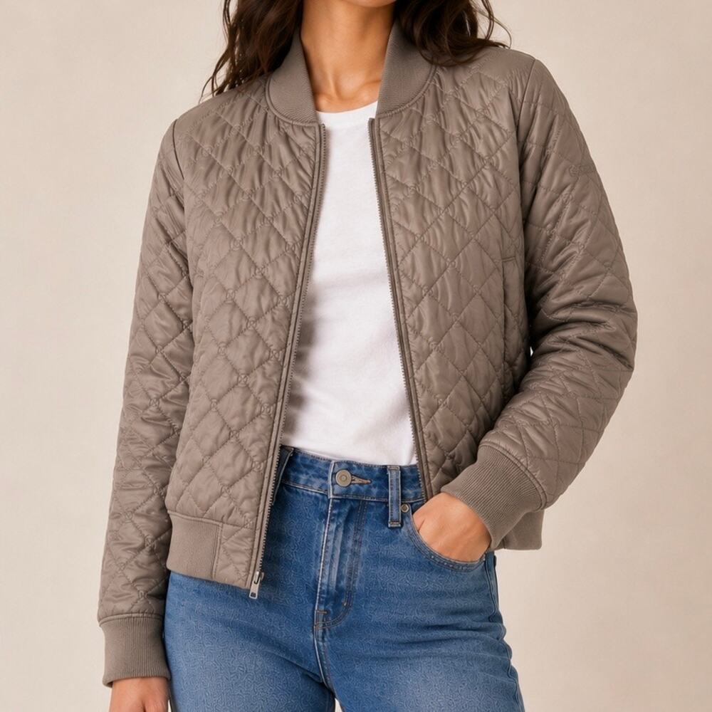 COLUMBIA | Interchange‎ Quilted Diamond Bomber Jacket Omni-Heat Taupe Brown | XS